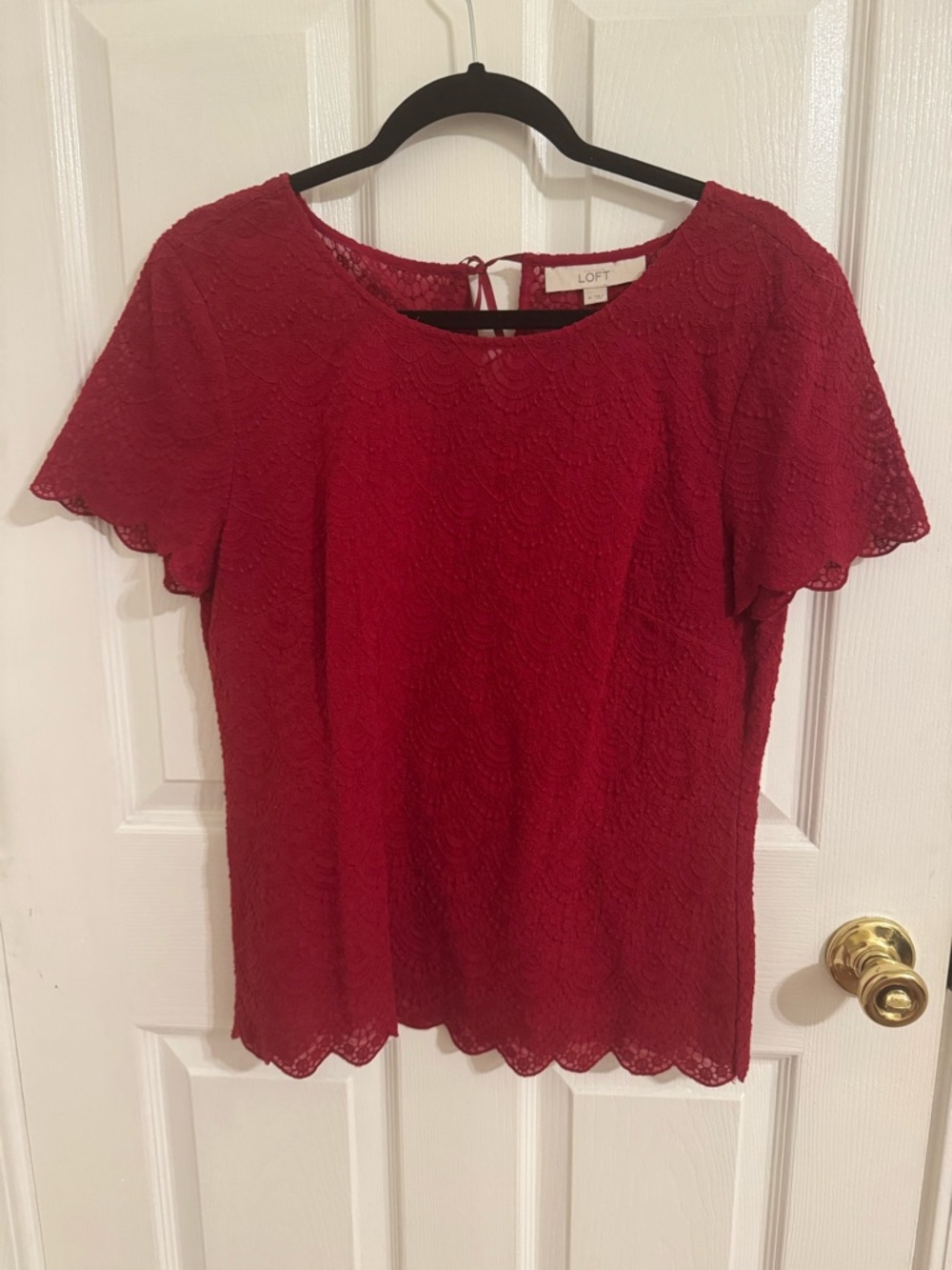 LOFT Red Lace Scallop Blouse